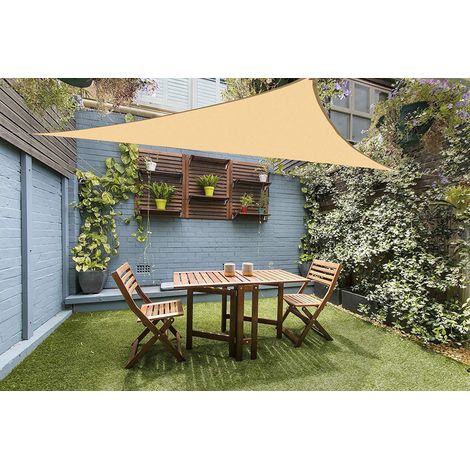 Triangular shade sail made of Oxford fabric, waterproof, windproof, for outdoor use, courtyard, patio, garden shed, (3 x 3 x 3 m, beige) (1/5)