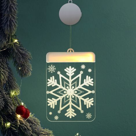 Guirlande Lumineuse LED - Décoration Fenêtre Noël - Guirlande Suspendue Arbre - Motifs Flocon Clochette Père Noël - Fonctionne sur Piles AAA - 1 Pièce (1/2)