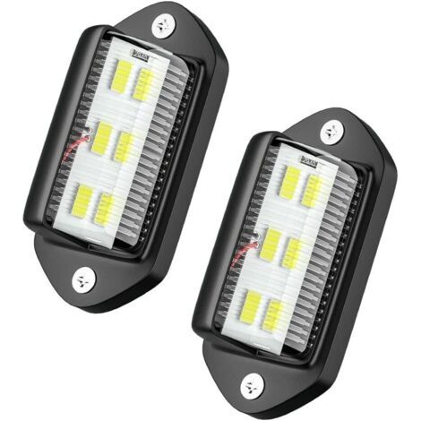 2 Pcs Lampe de Plaque d'immatriculation à LED, DC12-24V 6 LED Étanche Feu Arrière de Eclairage Plaque d'Immatriculation pour Véhicule Camion Camionnette SUV Remorque Van RV Camping-Car,Noir