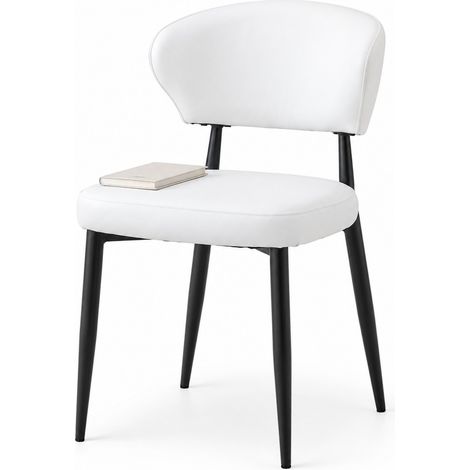 Modernes rundes Esszimmer-Set, 1 Tisch 100 cm in Holzoptik mit 2 weißen PU-Stühlen (1/5)
