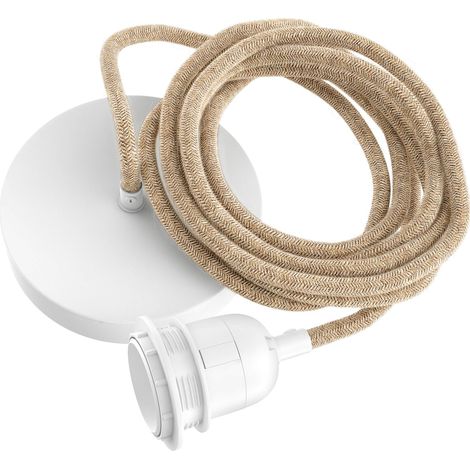 Câble Suspension Luminaire Corde et Blanc - Fil Electrique en Tissu 2,5m - 1 x Ampoule Douille E27 - Pour Salon, Cuisine, Chambre - Modèle Hang 1