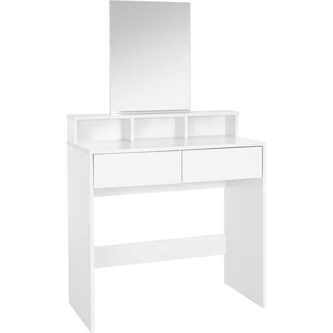ML-Design Toeletta Tavolo Postazione da Trucco con Specchio Rettangolare e 2 Cassetti 80 x 40 x 140 cm Bianco Design Moderno con 3 Scomparti Aperti Portaoggetti Specchiera per Cosmetici Organizzatore (1/5)
