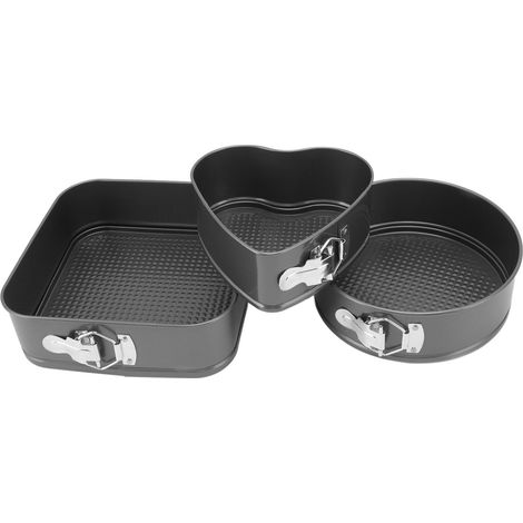 Ensemble de 3 moules à gâteaux en acier au carbone, formes ronde, cœur et carrée, démoulage facile, double revêtement, à charnière, pour la cuisine, 20/22/24 pouces. (1/5)