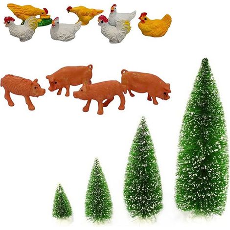 Accessori per presepe 21 pezzi alberi galline galli maiali animali decorazioni natalizie ornamento capanna grotta di natale (1/5)