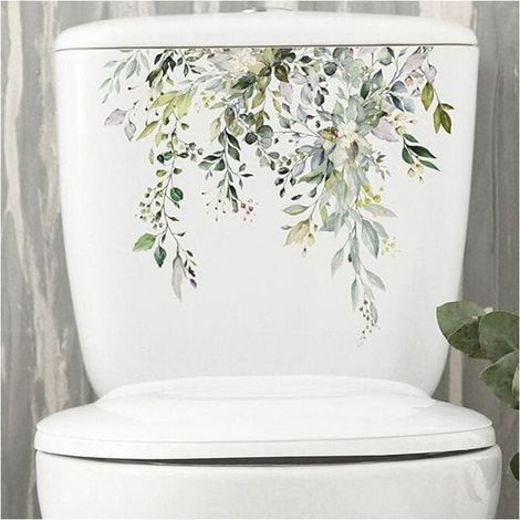 Pegatinas de pared para inodoro con forma de hoja, pegatinas para baño, decoración de baño extraíble e impermeable. (1/4)