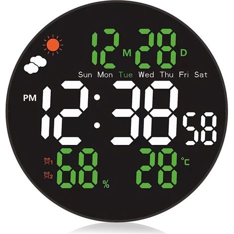 Grande Horloge Murale Numérique 8 Pouces (20cm) - Changement de Couleur RVB & Télécommande - Luminosité/Température Auto - Heure d'été/Vision Nuit - Alarme Semaine/Week-end - Maison/Chambre