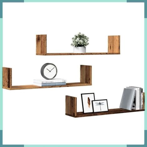 Étagère murale - 853297 - vieux bois - 80 x 18 x 18 cm - lot de 3 (1/5)