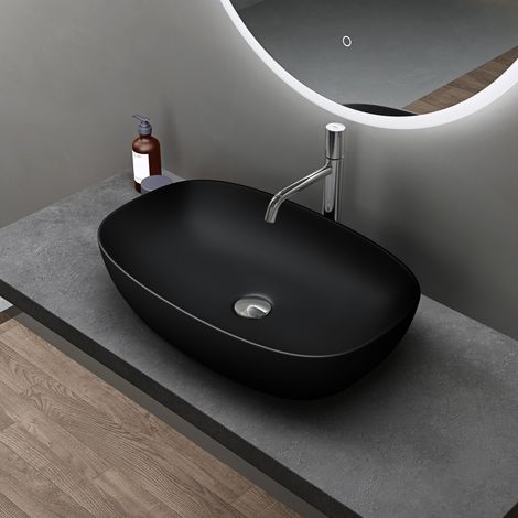 doporro Aufsatzwaschbecken Keramik Waschbecken Waschschlae 60cm Gäste-WC matt schwarz Handwaschbecken Waschtisch Brüssel104