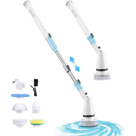 TASVAC EB5 Nettoyeur rotatif sans fil, 450 tours/min avec 5 têtes de brosse, Bleu et Blanc
