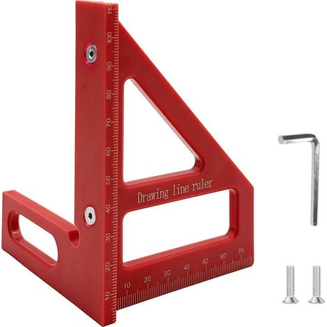 Règle de traçage multifonctionnelle pour le travail du bois + stylo de traçage, équerre de charpentier en alliage d'aluminium épais avec échelle.