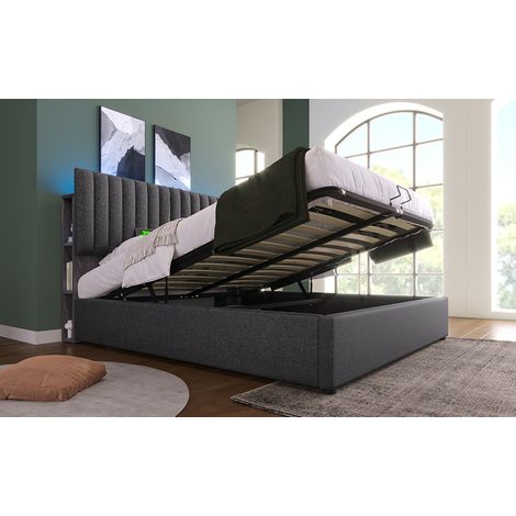Polsterbett 160x200 cm mit Stauraum, LED-App-Steuerung und Ladeanschlüssen (1/5)