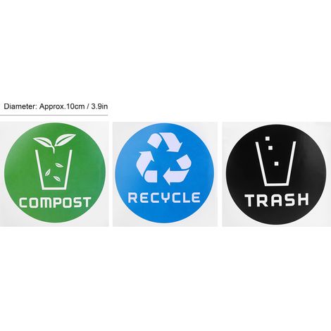 Paquete de 60 pegatinas de PVC para reciclaje, clasificación y compostaje para cubos y contenedores de basura. (1/5)