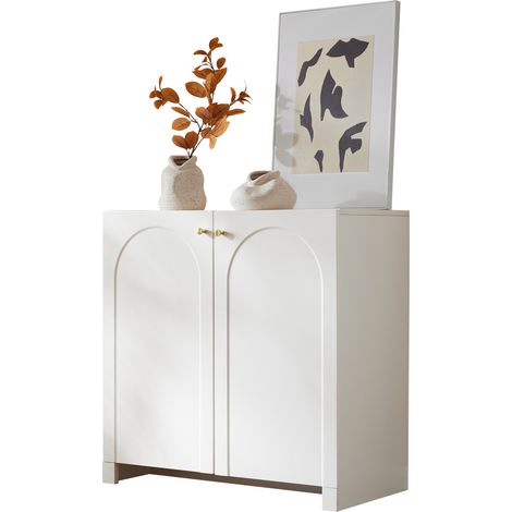 ELVMI Aparador con 2 Puertas y 2 Estantes, Tiradores Dorados, Dormitorio, de Tablero de Partículas, Blanco, 80 x 40 x 80 cm (1/5)