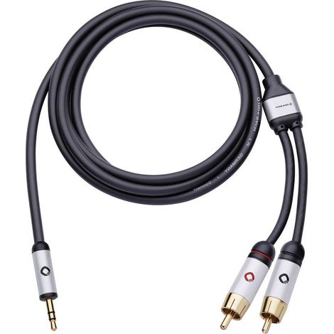 Oehlbach 60002 RCA / Jack Audio Cavo [2x Spina RCA - 1x Spina jack da 3.5 mm] 1.50 m Nero contatti connettore dorati (1/3)