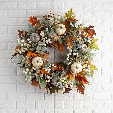 couronne De Fleurs Artificielles Frosty Leaf Pumpkin - Orange, Dcorative, Intrieur Et Extrieur (1/5)