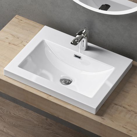 Sogood – Vasque à encastrer blanche 60cm – Fonte minérale solid surface – Dimensions 60x48x13cm – Trop-plein inclus pour installation standard - Colossum01 (1/5)