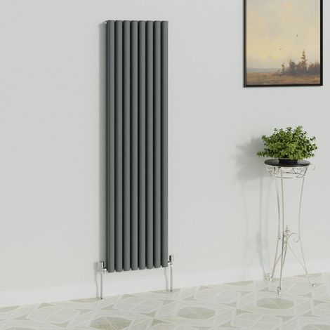 WarmeHaus Vertical Oval Double Anthracite Radiator 1800x472mm (1/5)