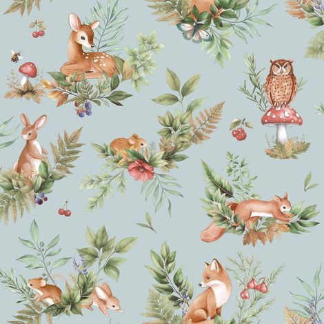 Holden Decor Forest Friends Duckegg Blue Wallpaper Nursery Paste The Paper