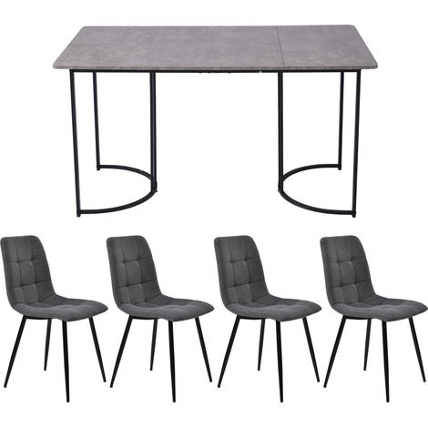Set da pranzo 5 pezzi tavolo 140 x 80 cm con 4 sedie grigio MDF e gambe nere in metallo (1/5)