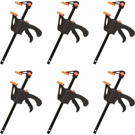 Lot de 6 serre-joints en forme de F – Serrage rapide jusqu'à 10 cm – Construction solide avec coussin antidérapant – Outils pour menuiserie - 4pouces