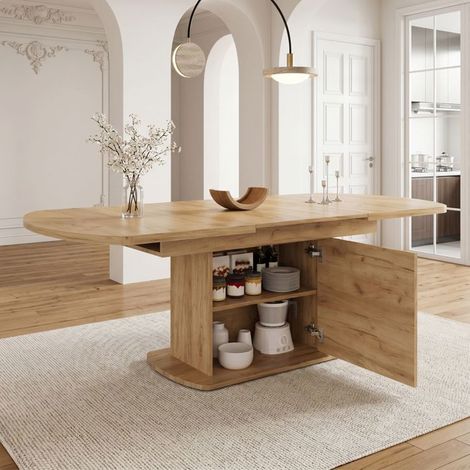 Table Extensible 140/ plateau ovale rangement intégré design moderne minimaliste format gain de place (1/5)