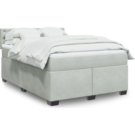Boxspringbett mit Matratze Hellgrau 140x200 cm Samt