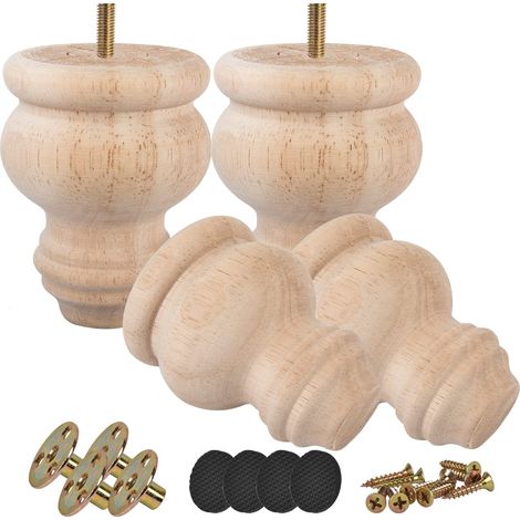 3 pieds en bois brut de 7,6 cm, 4 pieds de meubles en bois massif avec boulons de suspension filetés de 5/16", plaque de montage et vis pour pouf de canapé, meuble TV, commode (1/5)
