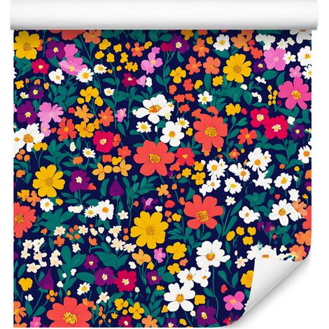Tapete mit kleinen Blumen, Marineblau und Türkis, für Wohn- und Schlafzimmer, 50 x 1000 cm (1/5)