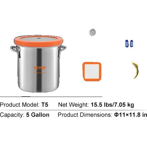 Chambre de dégazage sous vide, acier inoxydable 304, joint étanche, 5 Gallon (1/2)