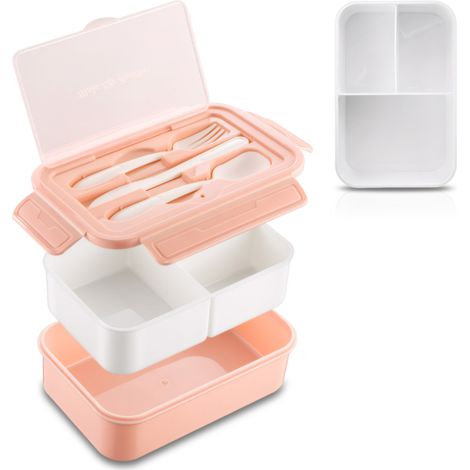 Fiambrera, 3 compartimentos, 1400 ml, polipropileno, apta para microondas y lavavajillas, ideal para la escuela, el trabajo o picnics. (1/5)