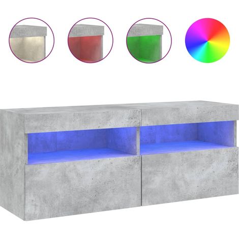 Meuble TV,Banc TV,Armoire TV mural avec lumières LED gris béton 100x30x40 cm CFW995666 (1/5)