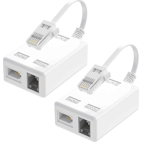 Lot de 2 adaptateurs BT mâle vers ADSL RJ11 pour Internet haut débit avec microfiltre, BT mâle vers BT et RJ11 femelle. (1/5)