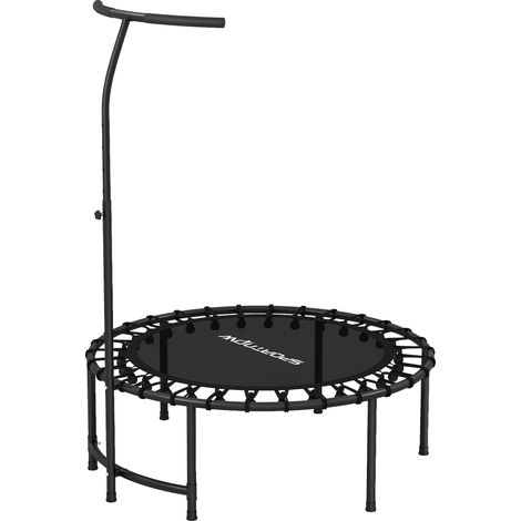 Trampoline de Fitness avec Cordes Élastiques, Poignée Réglable 5 Positions, Capacité 100 kg, Acier, Ø102x132cm, Noir