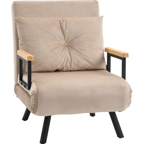 Sillón cama reclinable con función cama tapizado en terciopelo beige 63 x 73 x 81 cm HOMVRA (1/5)