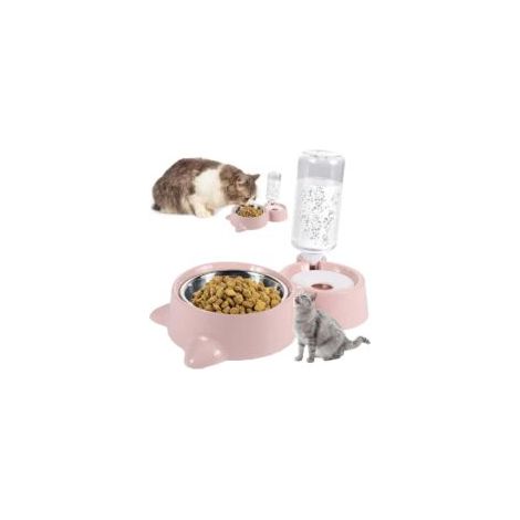 Comedero doble para gatos, comedero para mascotas con doble cuenco para gatos y perros pequeños, color rosa, 2 en 1.