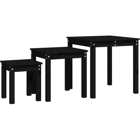vidaXL Nesting Tables 3 pcs Black Solid Wood Pine