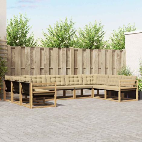 vidaXL Outdoor-Sofagarnitur mit Kissen 9 pcs Weiß und Beige (1/5)