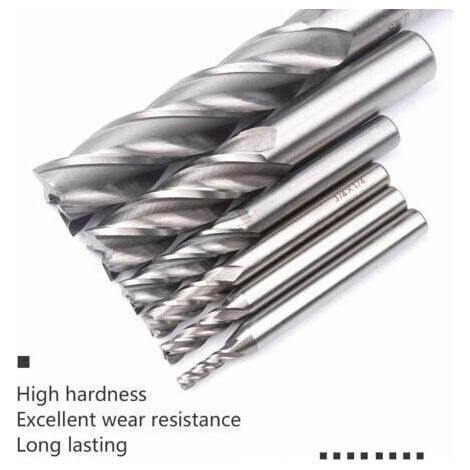 Jeu de 10 forets à quatre goujures - Fraises de 2 à 12 mm - HSS - pour usinage CNC, pour le perçage du bois, de l'aluminium, de l'acier et du titane (1/3)