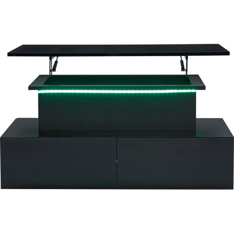 ELVMI Couchtisch mit 4 Schubladen und LED, ausziehbarer Platte, für Wohnzimmer, aus Spanplatte, 90 × 55 × 41 cm, Schwarz (1/5)