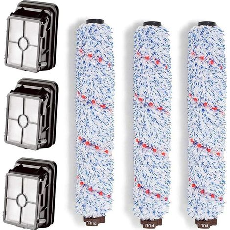 1866 Filtre d'aspirateur et rouleau de brosse multi-surfaces doux 1868 compatible avec Bissell CrossWave Pièce de rechange 1608683, 160-8683, 1608684 (Lot de 3 rouleaux de brosse + 3 filtres)