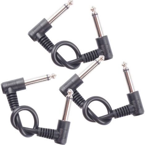 Lot de 3 câbles patch pour guitare, 18 cm (7 pouces), connecteurs coudés 6,35 mm, réduction du bruit, pour effets de guitare et enregistrement musical. (1/2)
