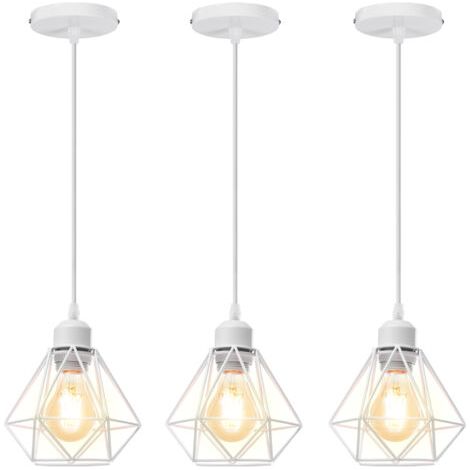 royaluxe- 3PCS Plafonnier Rétro Blanc Suspension Luminaire Vintage D'Intérieur Suspension Lustre E27 Cage En Métal