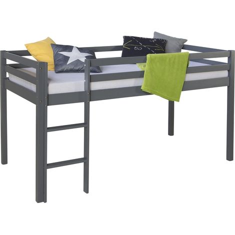 Letto a soppalco per bambini 90x200cm con scala in legno grigio LIT06171