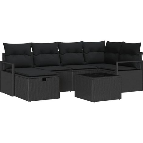 Sofa Set with Cushion with Storage Manual Black Poly Rattan vidaXL