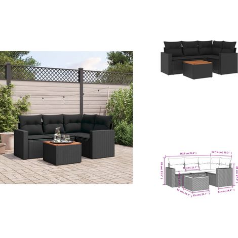 Salon de jardin 5 pcs avec coussins noir résine tressée - Ensemble Salon De Jardin - Meuble De Jardin - Mobilier Extérieur - Salon De Jardin Pliable - Set Salon De Jardin (1/3)