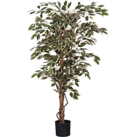 Ficus artificiel plante verte d'intérieur avec tronc en bois et pot noir H150 x Ø75 cm - PANGIVO (1/5)
