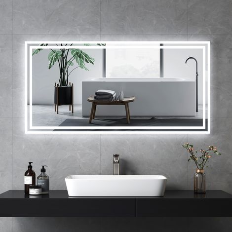 EMKE Espejo de baño con interruptor pulsador, antivaho, luz blanca fría/cálida 120x60 cm