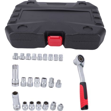 Jeu de douilles et de cliquets traversants 10-24 mm, clé réversible 12 pans 72T avec adaptateur d'entraînement 1/2 3/8 pouces (1/5)