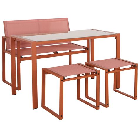 Steel and Textilene Garden Table + 4 Seats Terracotta 125x59.5x74 cm - Tavena