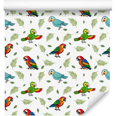 Papier peint perroquet blanc, citron vert et gris clair pour salon et chambre 50x1000 (1/5)